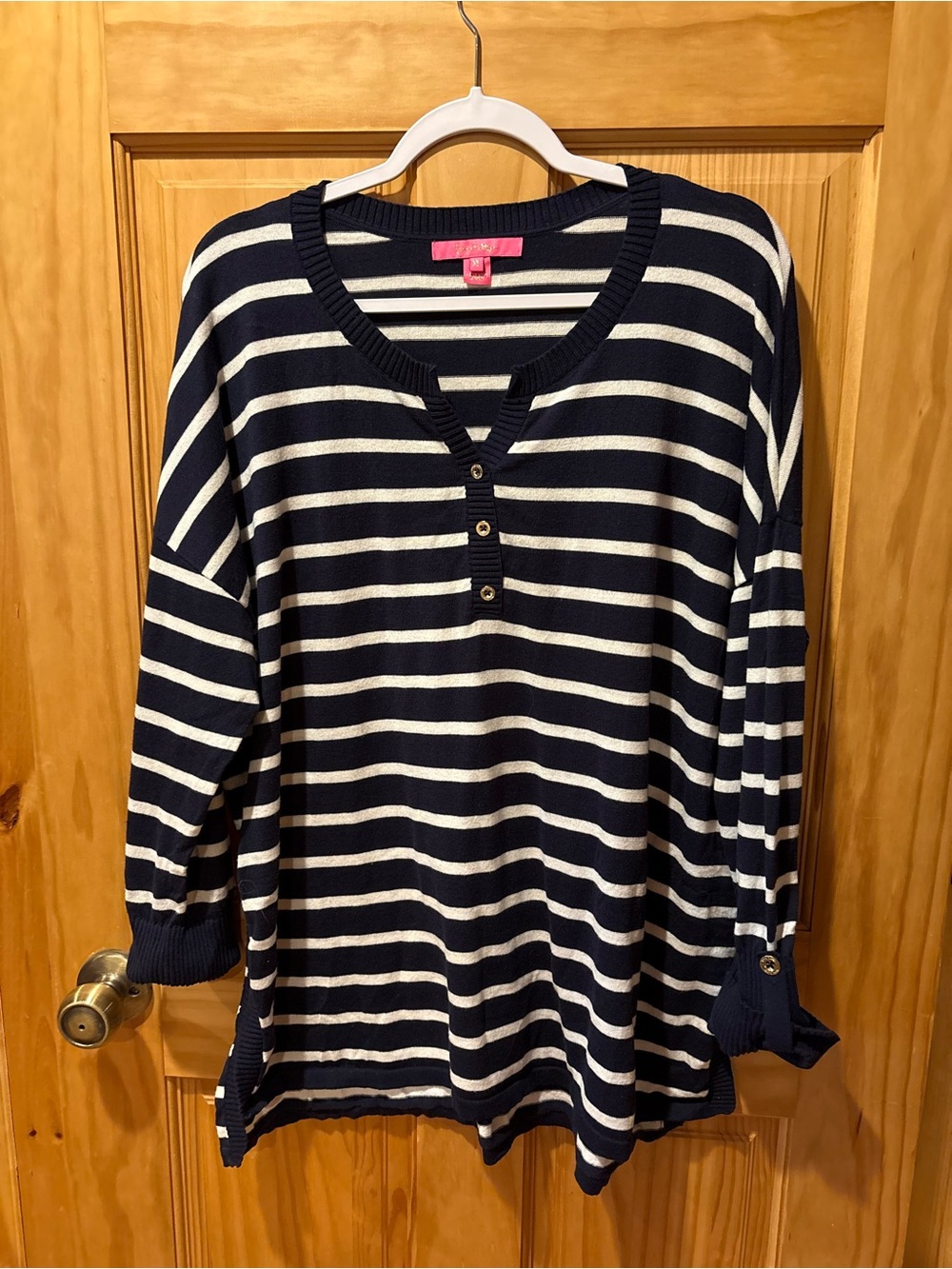 Lilly Pulitzer Faraway Sweater in the "True Navy Moonlight Stripe" women’s XL